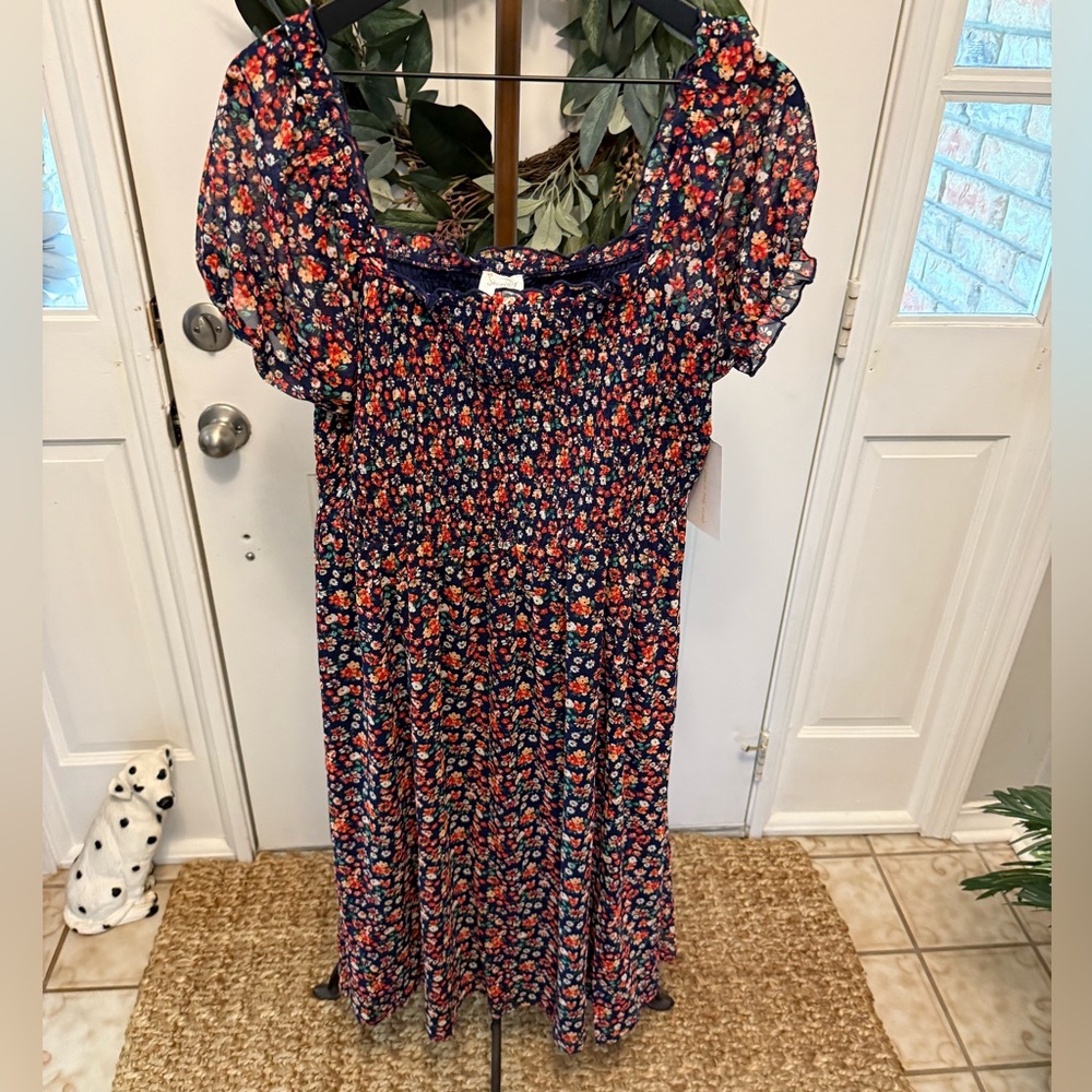 NWT Siren Lily Boho Prairie Colorful Floral Print Midi Dress SS 1X